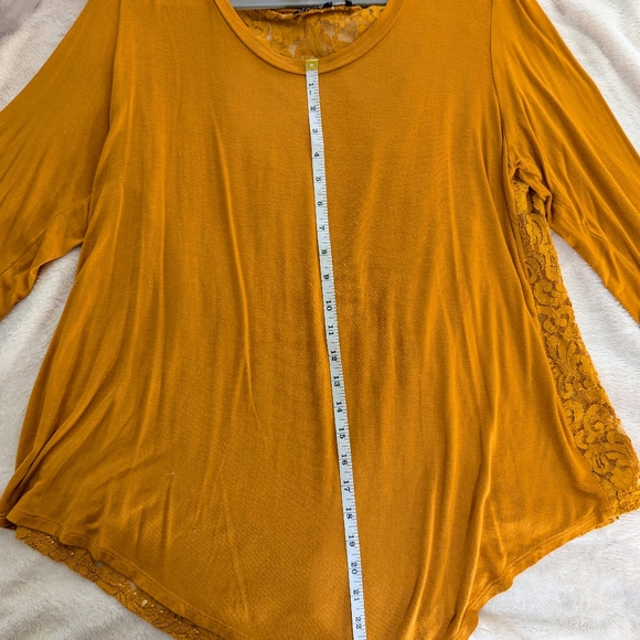 Grace Elements mustard lace back asymmetric tunic blouse size XL - Picture 7 of 16